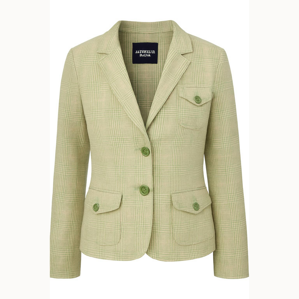 American Eagle Outfitters Green White Pink Plaid Lined Blazer Jacket Size Large